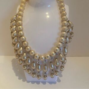 Vintage Pearl Fringe Bib Necklace faux pearls